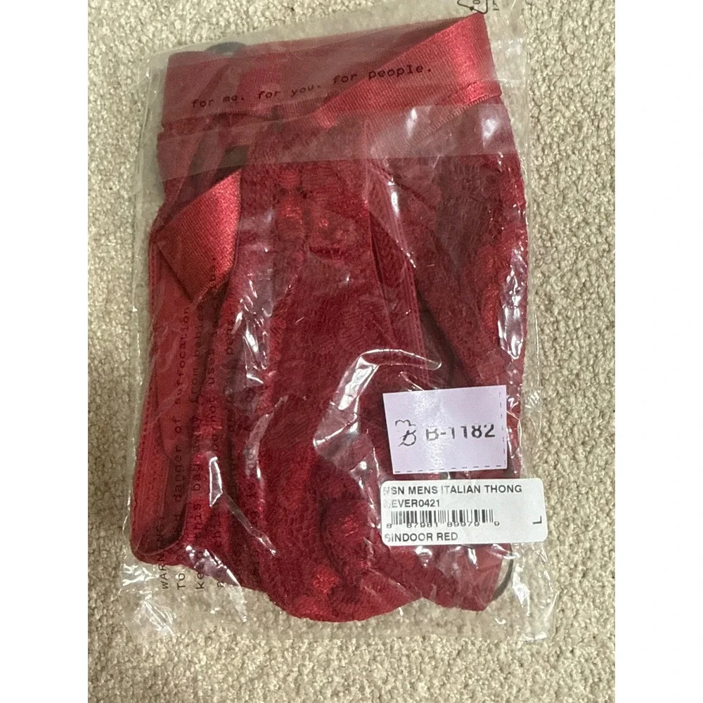 Cosabella‎ Never Say Never Italian Thong Men's Floral Lace Brief Sindoor Red